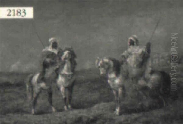 Two Arabian Soldiers On White Horses - view 1
