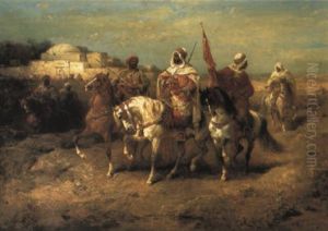 Arab Horsemen Outside A Fortress by Adolf Schreyer
