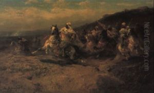 Arab Horsemen Charging by Adolf Schreyer