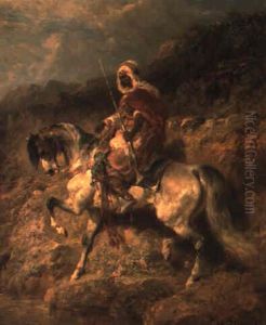 An Arab Horseman On The March by Adolf Schreyer