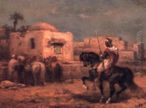 Arab Horseman Approaching A Village