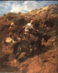 Drei Arabische Reiter Am Berghang by Adolf Schreyer