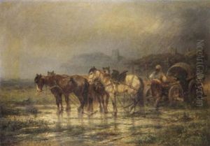 A Figure With A Wagon And Team Before A Village A Figure With A Wagon And Team Before A Village
