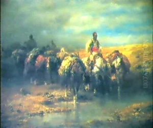Eine Walachische Reiterkarawane An Einer Furt by Adolf Schreyer