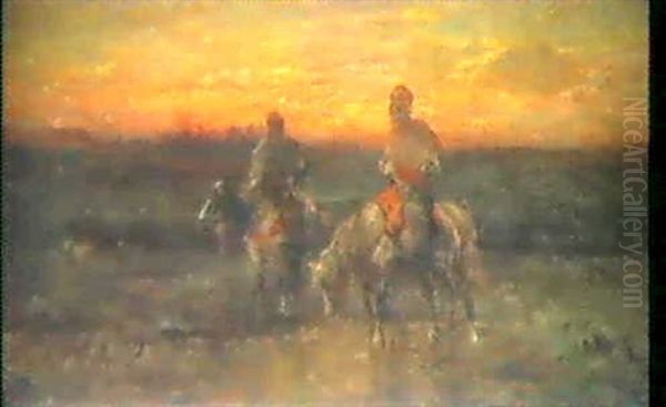 Zwei Reiter Bei Sonnenuntergang - view 1