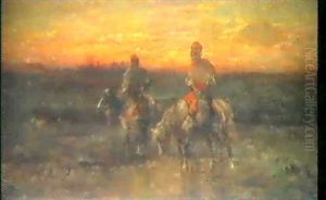 Zwei Reiter Bei Sonnenuntergang