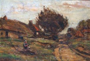 A Country Roadwaywith Figure Seated Upon A Grassy Bank by John Bowman