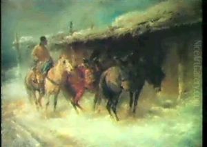 Wallachian Horsemen In The Snow by Adolf Schreyer