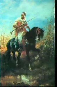 Arab Horseman By A Pool by Adolf Schreyer