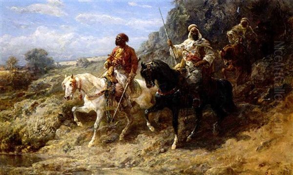 Arabian Horsemen Descending From The Hills - view 1