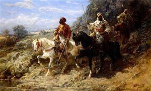 Arabian Horsemen Descending From The Hills by Adolf Schreyer
