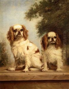 The Garden Wall, Two Cavalier King Charles Spaniels The Garden Wall, Two Cavalier King Charles Spaniels