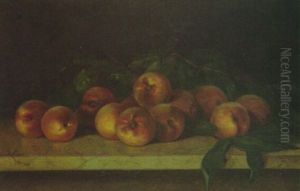 Still Life Of Peaches On A Marble Ledge by Claudius W. Schreyer