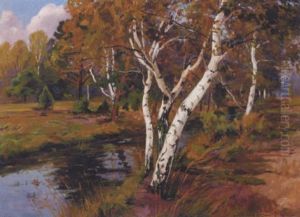 Herbsttag Am Moorbach. Efterarslandskab Med Alob