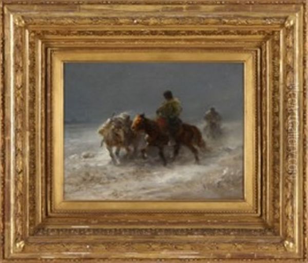 Walachenreiter Mit Packpferd Im Schnee - view 1
