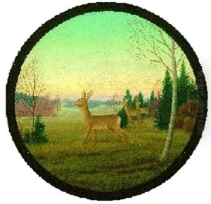 Schutzenscheibe: Rehe Auf Einer Wiese by Georg Schrimpf