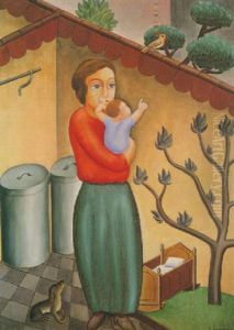 Mutter Und Kind (im Hof) by Georg Schrimpf