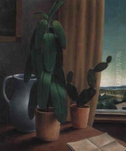 Stilleben Mit Gummibaum (still Life With Gum Tree) by Georg Schrimpf