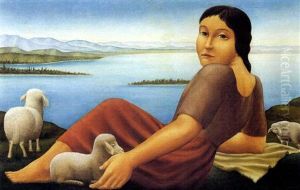 Madchen Mit Schafen by Georg Schrimpf