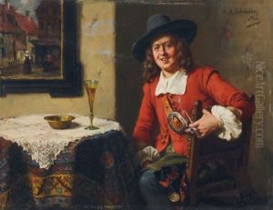 Historisierendes Interieur Mit Pfeife Rauchendem Edelmann by Albert Friedrich Schroeder