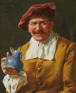 A Man With A Wine Jug - A Smoker - Young Man With A Hat by Albert Friedrich Schroeder
