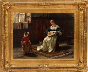 Young Girl Dancing To The Music Of A Lute by Albert Friedrich Schroeder