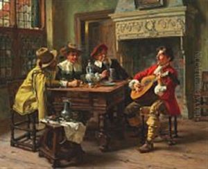 Interior With Cavaliers At A Festive Occasion by Albert Friedrich Schroeder