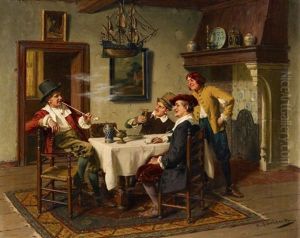 Pfeifenraucher Im Hollandischen Interieur by Albert Friedrich Schroeder
