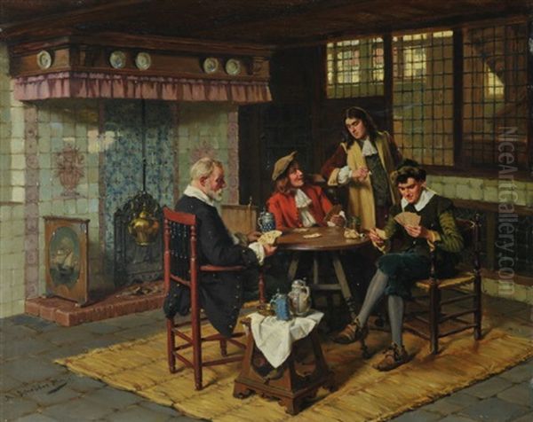 Kartenspieler Am Tisch In Der Stube - view 1
