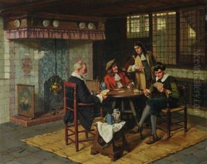 Kartenspieler Am Tisch In Der Stube by Albert Friedrich Schroeder