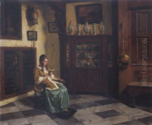 Hollandisches Interieur Mit Lesender Dame Im Lehnstuhl by Albert Friedrich Schroeder