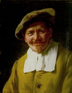 Lachender Mann Mit Mutze Und Gelber Joppe