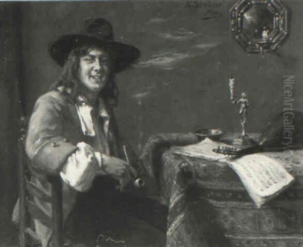 Young Cavalier Smoking At A Table - view 1