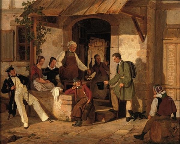 Figures Conversing Outside An Inn - view 1