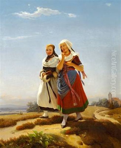 Die Kirchengangerinnen- Two Young Girls On Their Way Back From Church - view 1