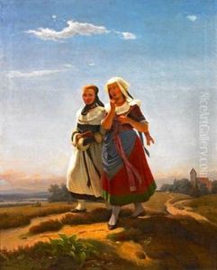 Two Young Girls On Their Way Back From Church