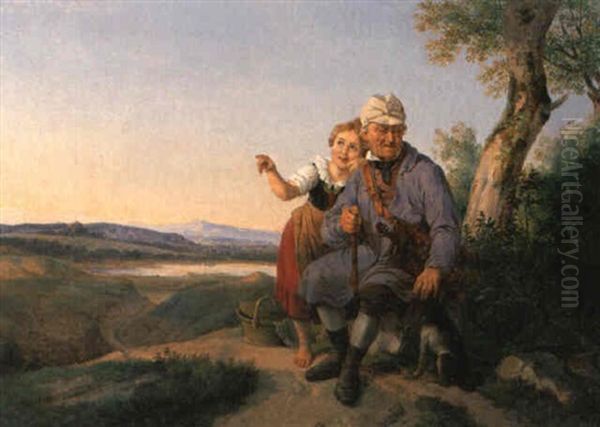 Elbelandschaft Mit Musikanten Und Kleinem Madchen - view 1