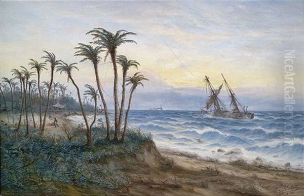 Afrikanische Kustenlandschaft Mit Zweimastsegler - view 1