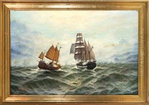 Marine With A Junk And A Ship Of The Line In A Battle by Max Schroeder-Greifswald the Younger