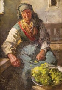 Hallstatter Bauerin In Der Stube by Anton Schroedl