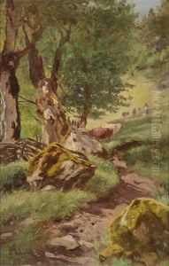 Landschaft Mit Tiergruppe by Anton Schroedl
