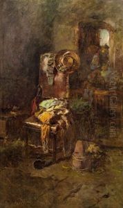 Interieur Mit Sessel Und Kleidungsstucken by Anton Schroedl