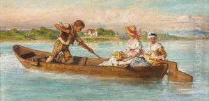 Die Uberfahrt - Schiffsjunge Mit Zwei Madchen Auf See by Norbert Schroedl