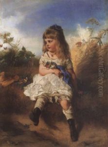 Portrait De Petite Fille A La Brassee De Fleurs Des Champs by Norbert Schroedl