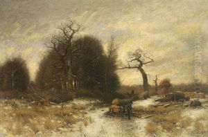 Waldarbeiter In Winterlandschaft by Wilhelm Schroeter