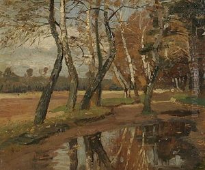 Baume An Einem Altrheinarm. Herbstlandschaft by Wilhelm Schroeter