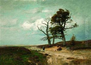 Schafhirte Mit Seiner Herde In Weiter Landschaft