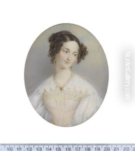 A Lady, Wearing Apricot Dress With White Bouffant Sleeves And Lace-edged Collar A Lady, Wearing Apricot Dress With White Bouffant Sleeves And Lace-edged Collar