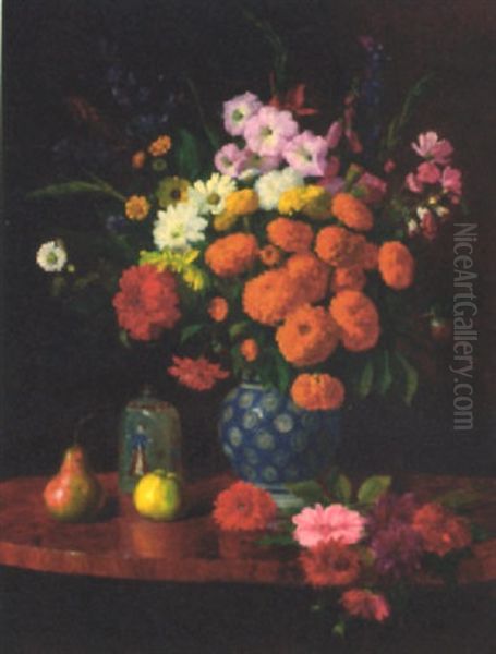 Marigolds And Dahlias With Other Summer Flowers On A Table - view 1