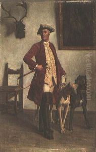 Stehender Jager Mit Zwei Hunden by Alfred von Schroetter